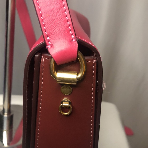 COACH pink and brown HUTTON saddle bag in color block brass. - Picture 5 of 15